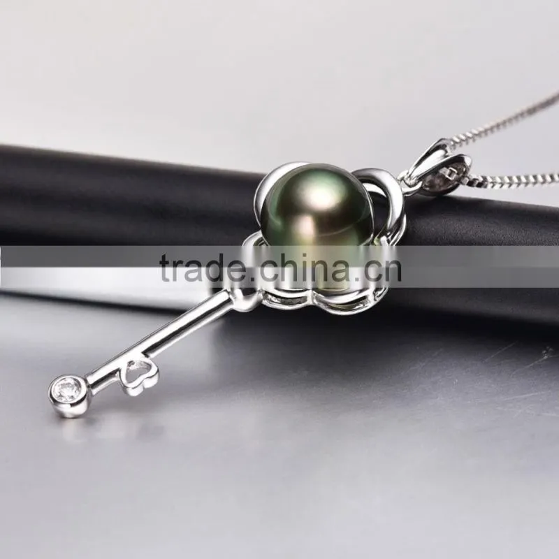 natural pearl pendant 8-9mm black tahitian pearl white gold necklace for wholesale