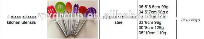 Food grade 10 pcs silicon kitchenware set,FDA LFGB silicon kitchenware,eco-friendly silicon kitchenware