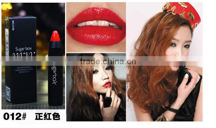 Newest 12 Fashion Colors Name Sugar Box Mini Water Sense Lip Stick Lipstick Pencil, Long Lasting than Kiss proof