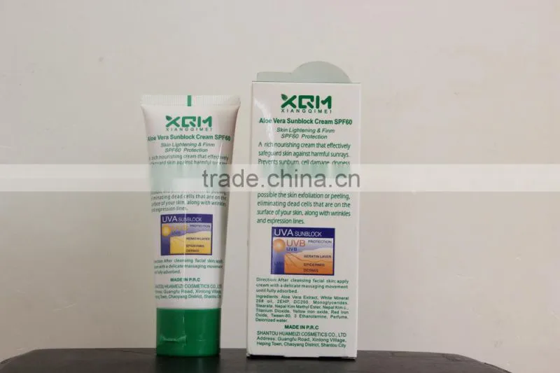 New Arrival XQM SPF60 PA+++ Natural organic Aloe sunscreen brands whitening cream with sunscreen protection
