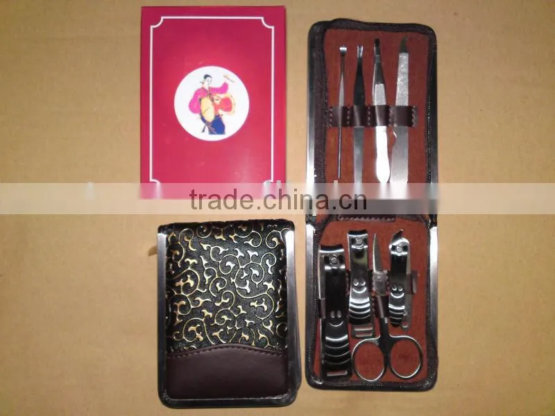 MRT-027 8pcs PU bag with colored box carbon steel french manicure set