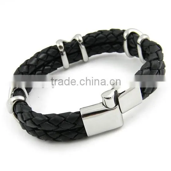 Leather Black Mens Bracelet Bangle
