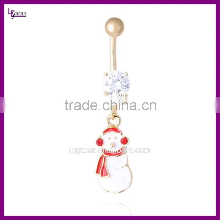 316L Stainless Steel Cz Paved Snowman Charm Navel Piercing Gold