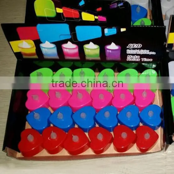 24Pcs / Box 7 Color rechargeable Heart Shaped Tea Light Candle