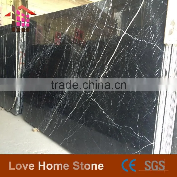 2cm Thickness Polished Nero Marquina Marble Flag Slab With Own Quarry For Floor Decoration