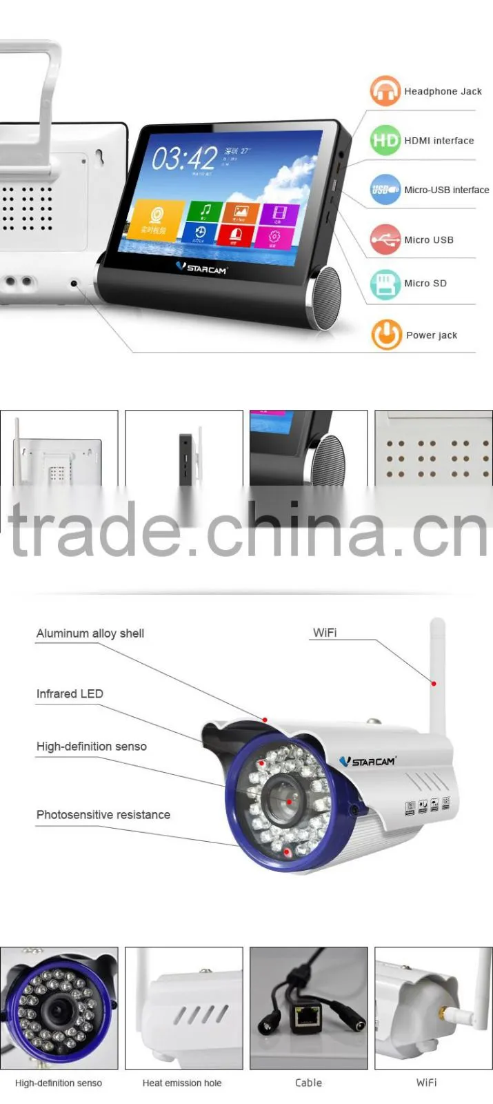 VStarcam waterproof touch screen wifi poe ip camera outdoor