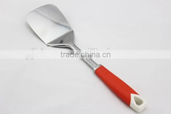 Eco-friendly kitchen utensil stainless steel solid turner with plastic handle