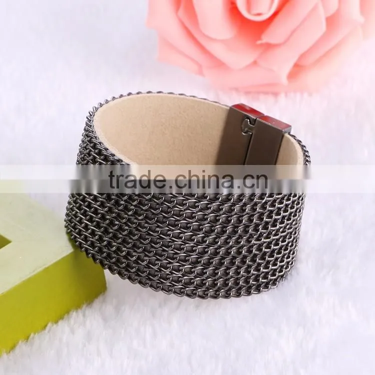 New Fashion Jewelry Woman Magnetic Clasp Leather Crystal Stones Bracelet