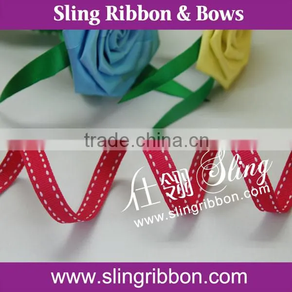 High Quality 6mm Red Stitched Grosgrain Ribbon Wholesale