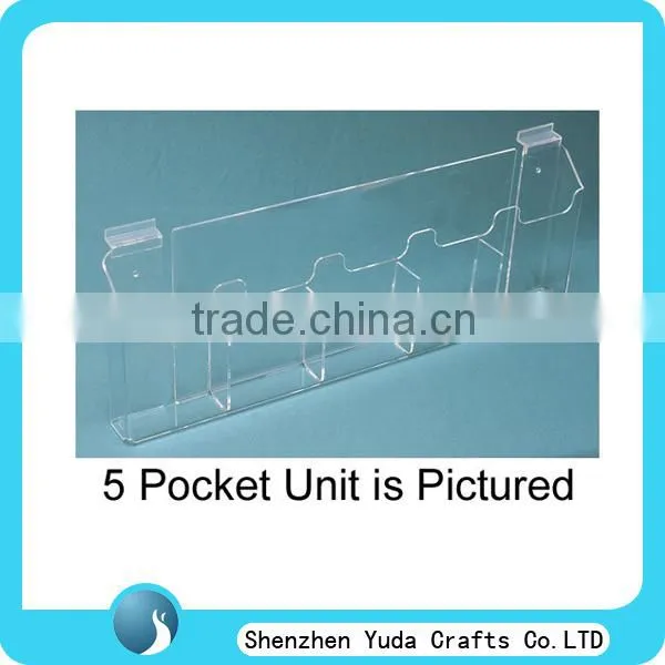 5 pocket acrylic slatwall holder display, wall-mounted plexiglass brochure storage organizer