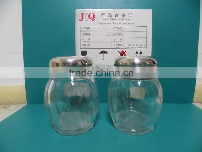 different glass spicy jar with stainless steel caps
