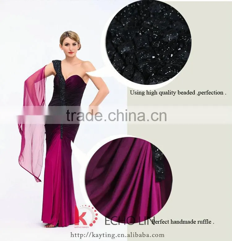 Elegant one-shoulder beaded and ruffle evening dress formal evening wear