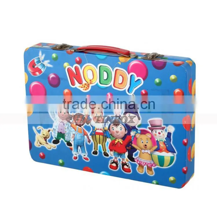 Suitcase Metal Tin Box with Lock and Plastic Handle