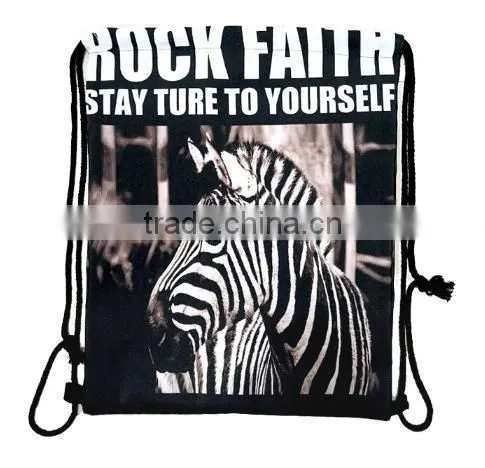 Foldable Tiger Zebra girls 3D printing animal draw string canvas Back pack bag