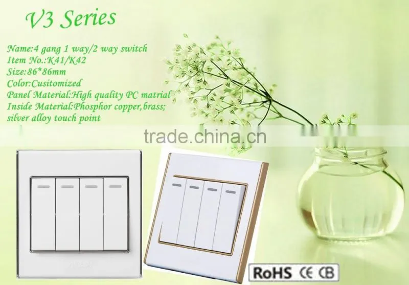 High quality 10A 250V DC Isolator Switch 4 gang 1 way switch