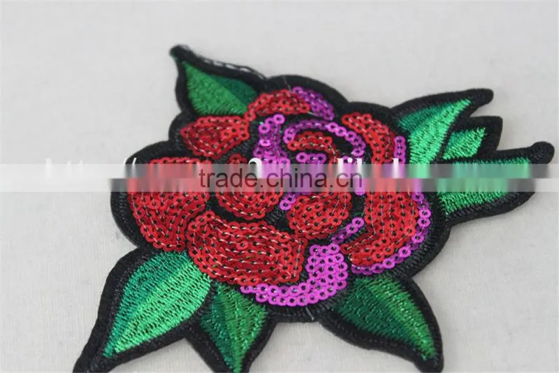 good looking 12*13cm sexy red flower pattern diamond patch sequin embroidery applique for dancer