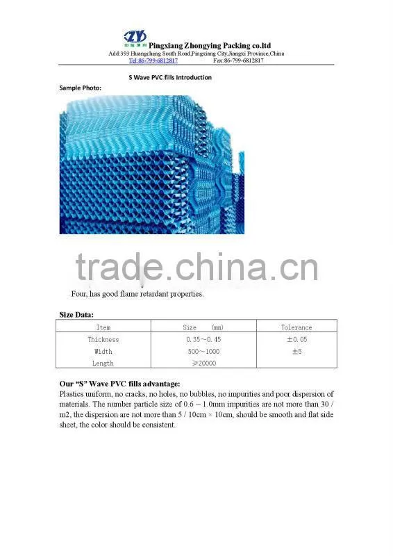 Counterflow PVC fills with good flame retardant