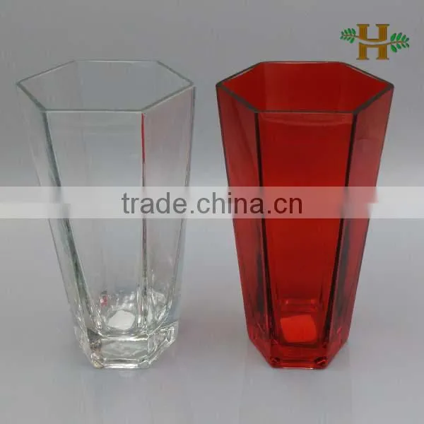 Factory Price Clear Hexagon Glass Flower Vase