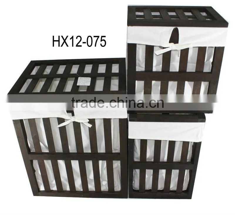 Wooden Storage laundry basket with lid