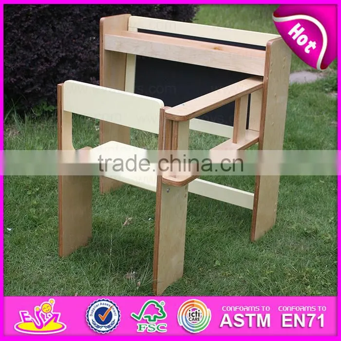 Hot Sell Multifunctional wooden table and chair with easel,Children wooden study table chair set with drawing board W08G154B