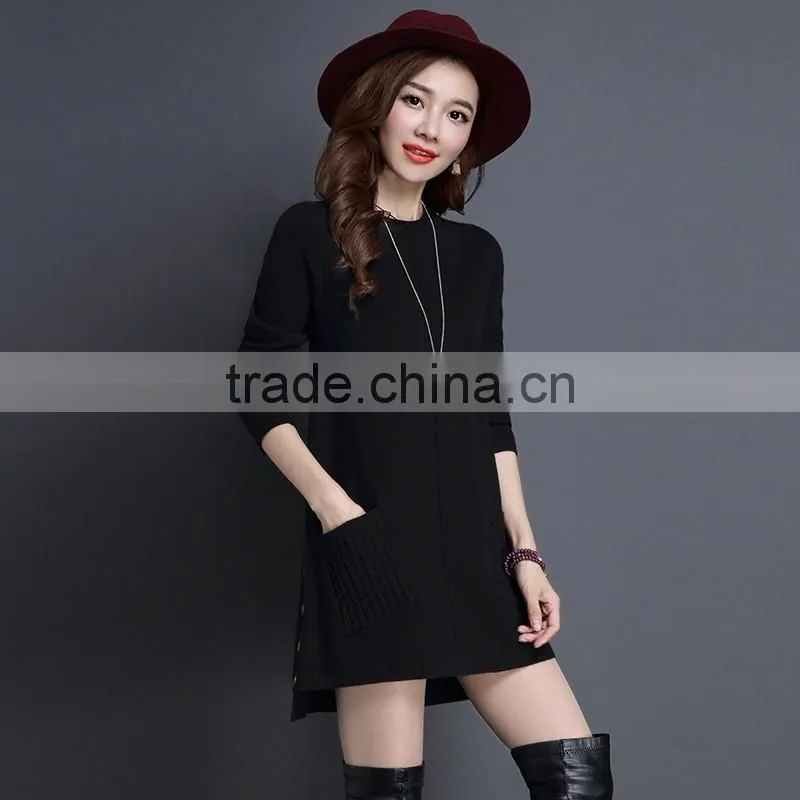 2016 hot sale fashionable pink lady long sleeve patchwork women wool sweater