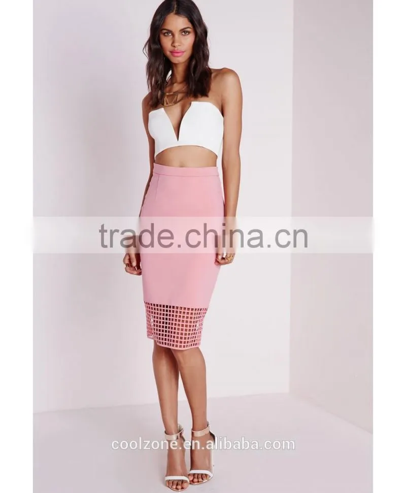Wholesale high waist grid pattern pencil skirt lady midi skirts