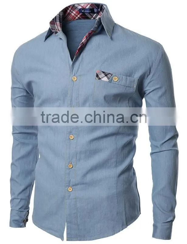 2016 light weight men slim fit denim casual shirts