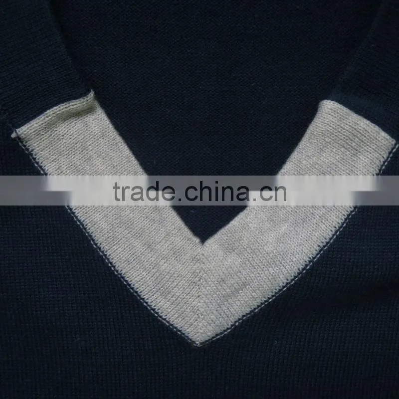 A single V neck double color pullover casual men knitted sweater men