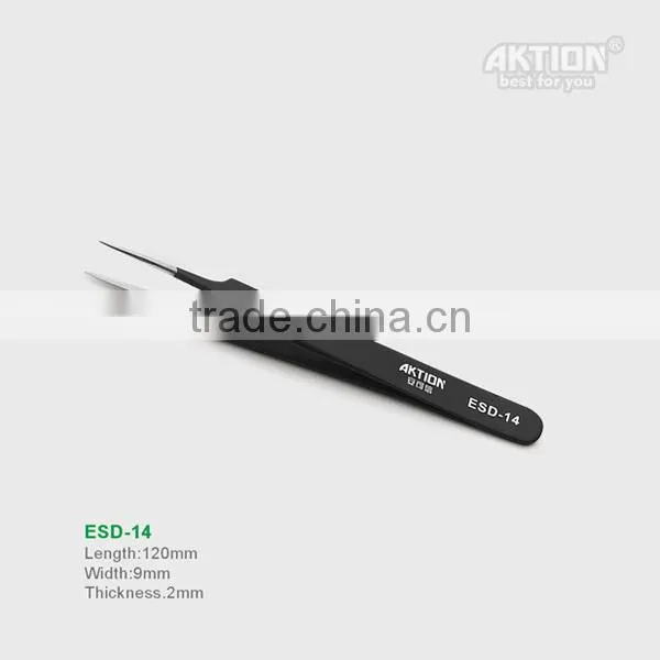 black patten anti-static ESD stainless steel tweezer ESD-14