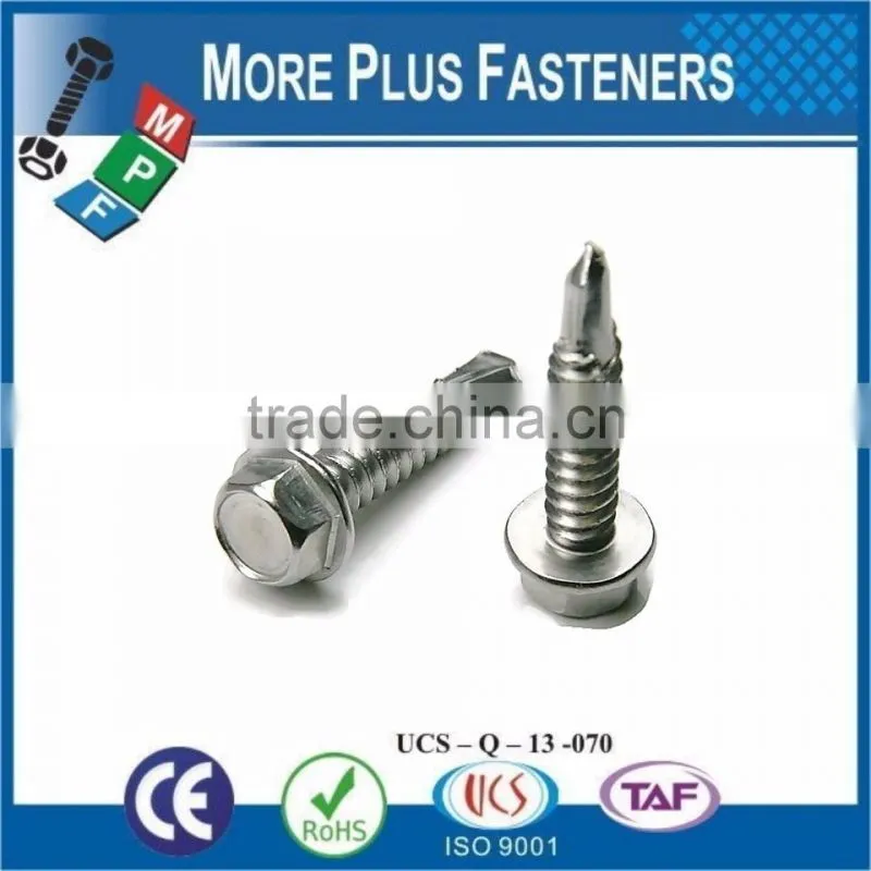 Made in Taiwan Stainless Steel Hex Head Washer Head Sheet Self Drilling Sheer Metal Screw Dimension
