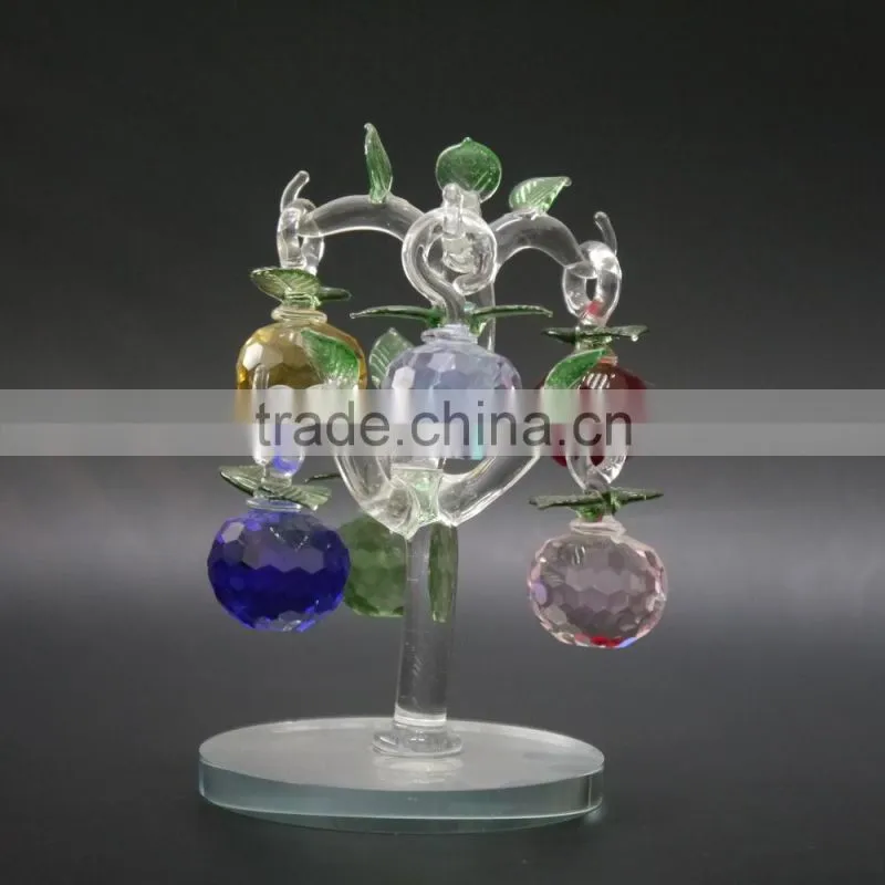 High Quality Faceted crystal apple tree with metal leaf Crafts