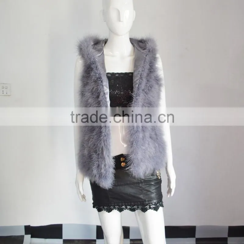 SJ007-01 Top Quality 2017 Fashion Apricot Turkey Feather Vest