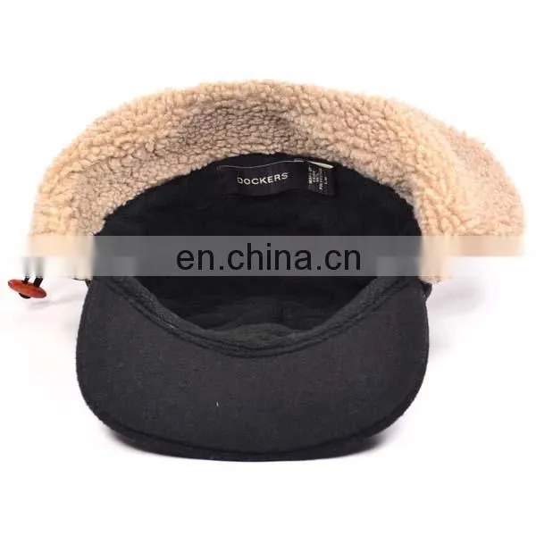 Custom Flat Brim Baseball Cap With Ear Flaps Fashion Men Black Snow Cap
