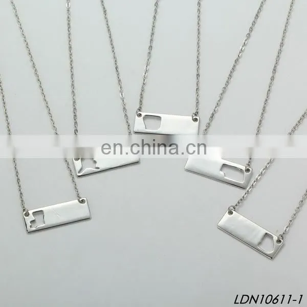 Fashion Dourado Mapa Smooth Gold Bar Necklace Empty All US State Map Necklace