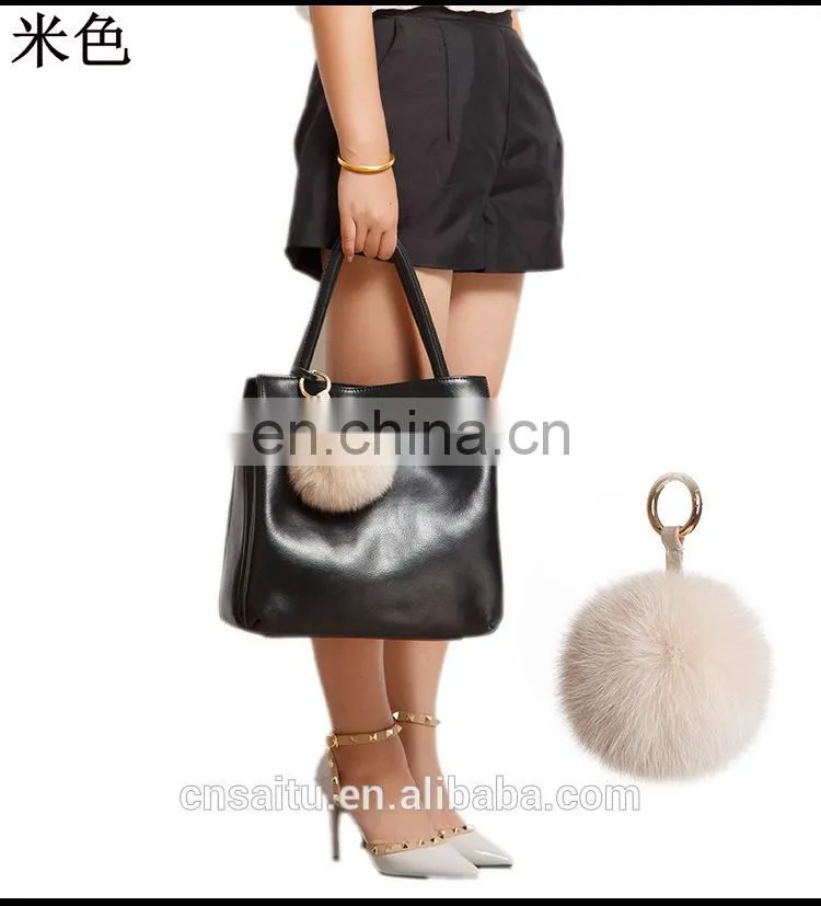 Womens Bag Decoration Charm Handbag Pompom Real Fox Fur Keychains
