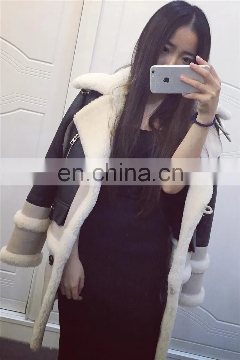 2016 Latest Design Girls Winter Genuine Sheep Skin Fleece Lined Leather Jacket