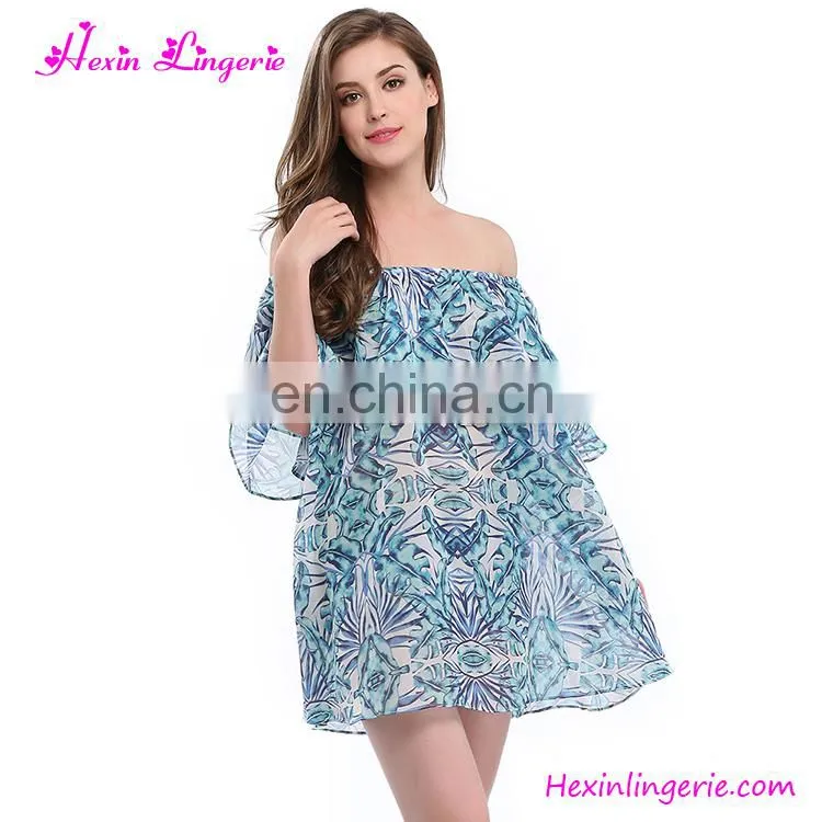 Wholesale Summer Floral Off Shoulder One Size Ladies Beach Dress