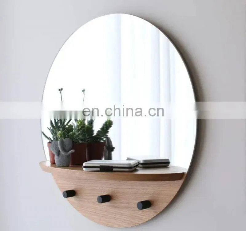 Decorative round Moon mirror with shelf for home wall hanging
