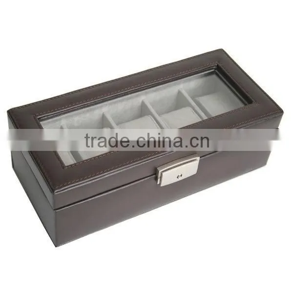 Black Genuine Leather 5-slot Watch Display Box Watch Organizer Case Travel Jewelry Case