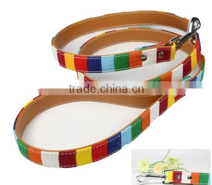 rainbow color small MOQ PU leather dog leash wholesale