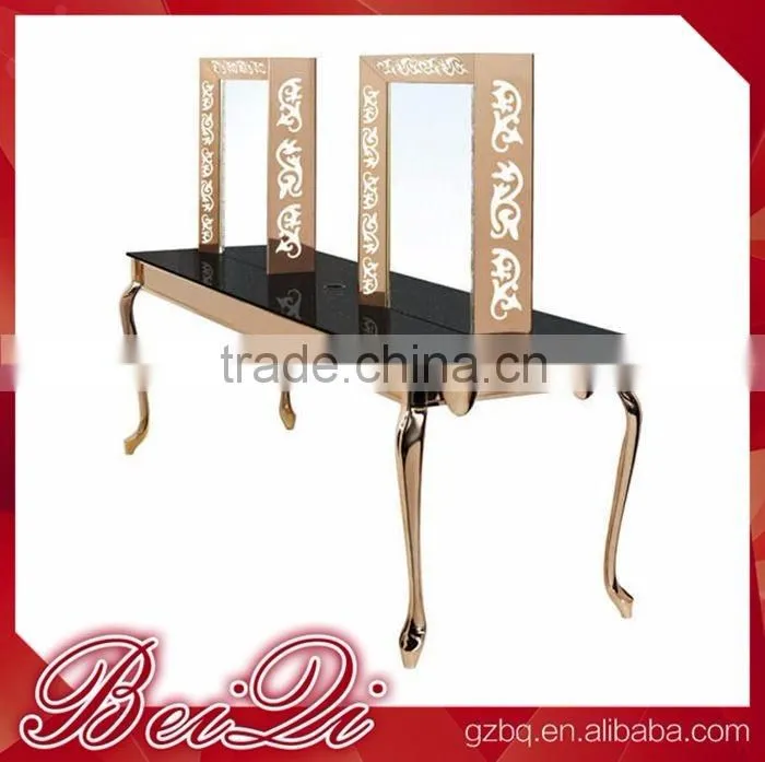 Beiqi 2016 Luxurious Stainless Steel Engraving Salon Unit Mirror Station Used Beauty Salon Furniture for Sale in Guangzhou