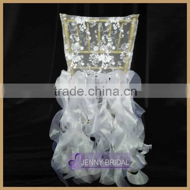 C126D wholesale white ivory organza ruffle weeding chiavari lace chair cover