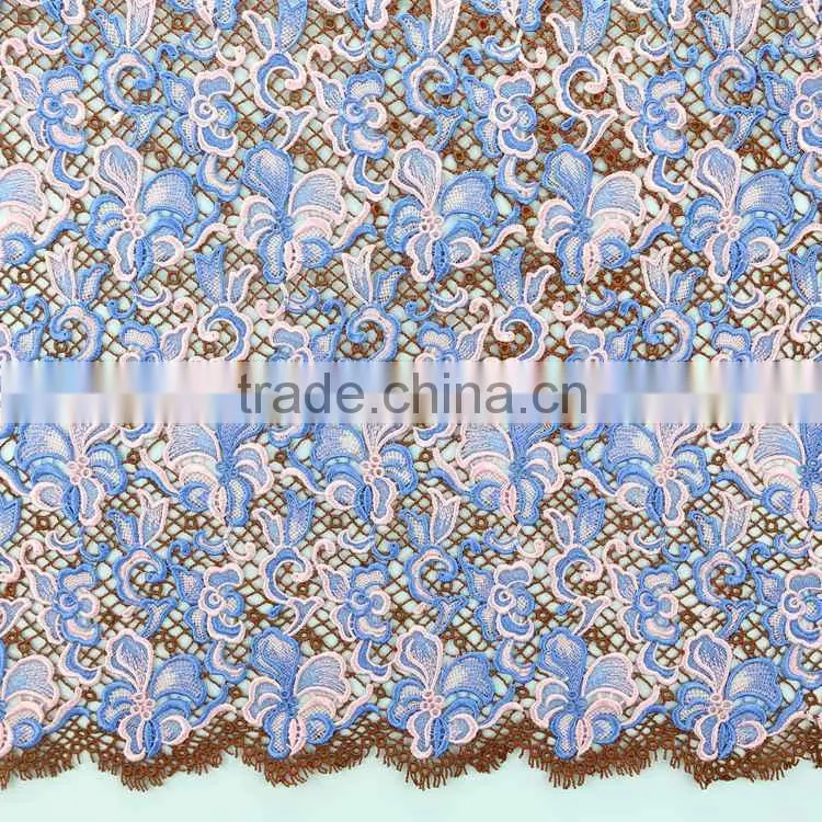 2015 New design hot sale multi-color chemical lace embroidery dresses fabric for women