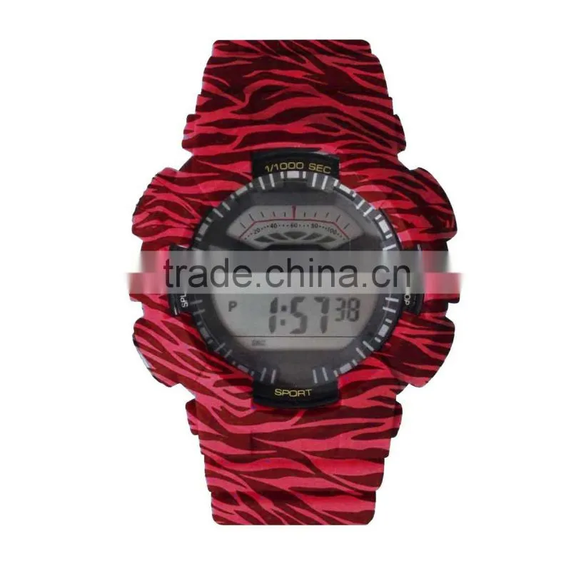 LP1331_Red PU Strap graphic pattarn print Multifunction Digital LCD Display set digital wrist stock watch