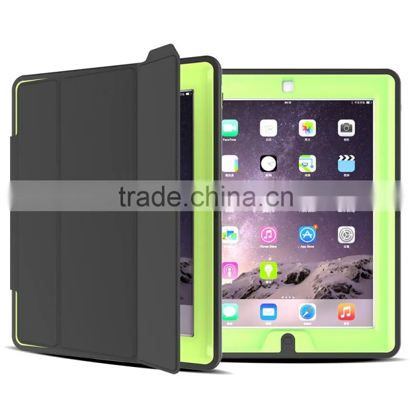 Luxury Wake Sleep Function Folding Stand PU Leather PC Back Cover Shockproof Protective Case For iPad 2/3/4 TB-0278