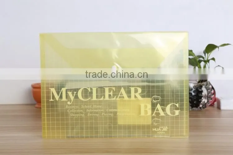 PP office stationery plastic transparent A4 Document wallet with button lock