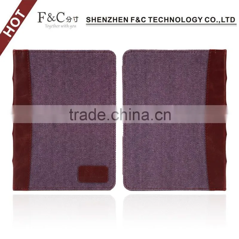 Book style canvas case cover for 2014 amazon kindle touch e-bopk