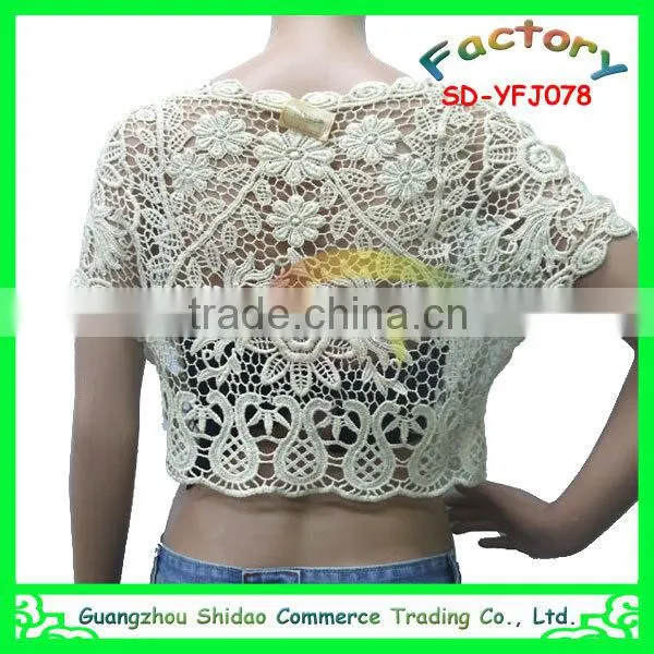 Export high quality short sleeve short pattern blouse embroidery cotton ladies blouse
