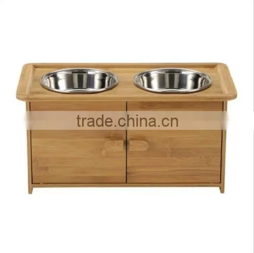 Bamboo Pet/Dog Bowls Elevated Feeder- Storage Compartment
