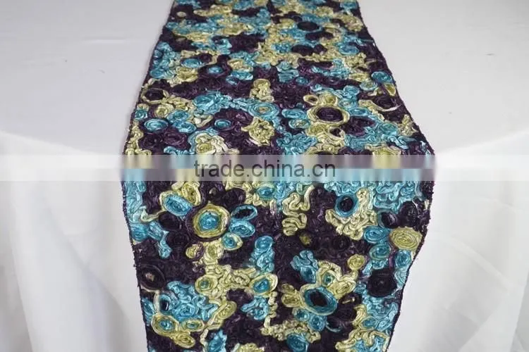 100%Polyester ribbon embroidery table runner cheap table runners